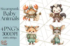 Cute Steampunk Baby Animal Clipart PNG for Printables Product Image 1