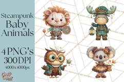Cute Steampunk Baby Animal Clipart PNG for Printables Product Image 1