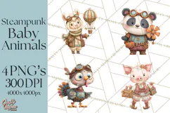 Cute Steampunk Baby Animal Clipart PNG for Printables Product Image 1