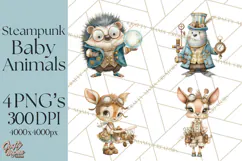 Cute Steampunk Baby Animal Clipart PNG for Printables Product Image 1