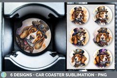 Bundle of six Watercolor Beagles Car Coaster designs.