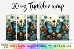 Steampunk Butterfly Tumbler Wrap | 20 oz Vintage Tumbler Product Image 1