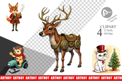 Steampunk Christmas Animals Clipart Product Image 1