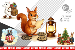 Steampunk Christmas Animals Clipart Product Image 1