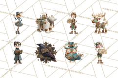 Steampunk Christmas Clipart Santa Elf Reindeer Ornaments Product Image 4
