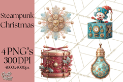 Steampunk Christmas Clipart Santa Elf Reindeer Ornaments Product Image 1