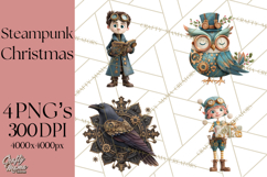 Steampunk Christmas Clipart Santa Elf Reindeer Ornaments Product Image 1