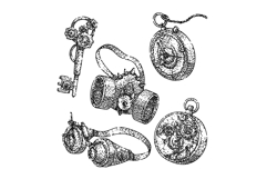 steampunk device set sketch hand drawn Product Image 1