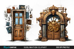 Door Clipart,Steampunk Clipart,Watercolor Steampunk,Watercolor Door,Steampunk Graphics,Steampunk Printables,