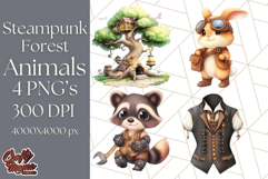 Vintage Steampunk Forest Animal PNG Clipart for Sublimation Product Image 5