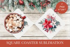 Winter Flowers Christmas coaster Square coaster Sublimation Product Image 1
