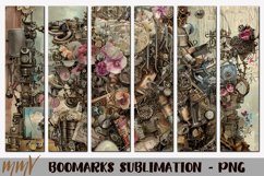 Steampunk inspired bookmarks set clock mechanic motifs Victorian inspiration Vintage colors 1