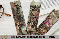 Steampunk inspired bookmarks set clock mechanic motifs Victorian inspiration Vintage colors 2