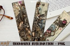 Steampunk inspired bookmarks set clock mechanic motifs Victorian inspiration Vintage colors 3