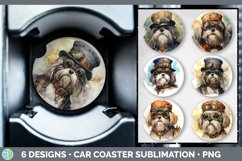Bundle of six Watercolor Lhasa Apsos Car Coaster designs.