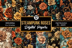 Steampunk Roses Seamless Pattern Digital Papers Product Image 1