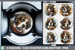 Bundle of six Watercolor Saint Bernards Car Coaster designs.