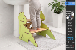 Kids Wooden Step Stool Laser Cut | Kids Laser | Dinosaur SVG Product Image 1