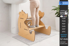 Kids Wooden Step Stool Laser Cut | Kids Laser | Bear SVG Product Image 1