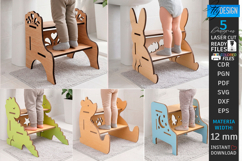 Kids Wooden Step Stool Laser Cut Bundle | Kids Laser | CNC Product Image 1