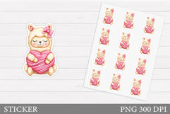 Yarn Lama Sticker Design. Valentines Lama Sticker Printable Product Image 1