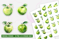 Green Apple with Flower Stickers PNG Product Image 1