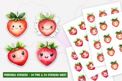 Cute Kawaii Strawberry Stickers PNG Product Image 1