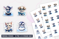Cute Animals with Book Stickers PNG Product Image 1