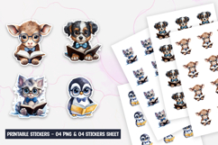 Cute Animals with Book Stickers PNG Product Image 1