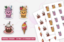 Cute Boba Tea, Hot Cocoa, and Ice Cream Cartoon Stickers Product Image 1