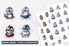 Cute Penguin Reading Book Stickers PNG Product Image 1