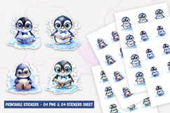 Cute Penguin Reading Book Stickers PNG Product Image 1