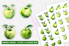 Green Apple with Flower Stickers PNG Product Image 1