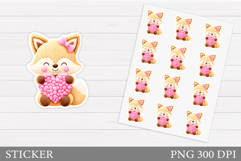 Yarn Fox Sticker Design. Valentines Fox Sticker Printable Product Image 1