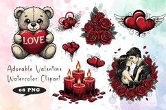 Adorable Valentine Watercolor Clipart Teddy Bear Product Image 1