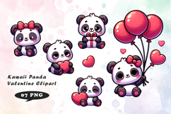 Kawaii Panda Valentine Clipart Product Image 1