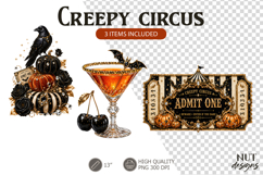 Creepy Circus Halloween clipart cocktail ticket black raven Product Image 1