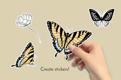 Cosmos Flower and Butterflies SVG Clipart & Patterns Product Image 7