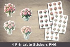 valentine sticker printable - pink roses in vase stickers Product Image 1