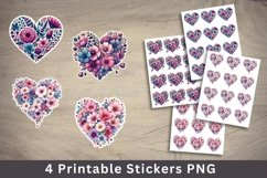 valentine sticker printable - floral heart stickers Product Image 1
