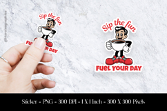 Retro Coffee Fuel Cartoon Sticker Design PNG Product Image 1