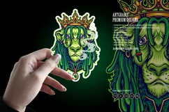 King Lion Gold crown Green weed smoke Cartoon Illustrations Product Image 6