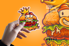 Happy Burger Mascot Wearing Royal Crown Cartoon Style Product Image 4