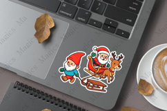 gnome pulling sled while Santa rides Sticker Product Image 1