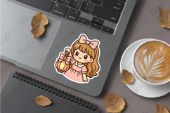 girl holding pink lantern stickers sublimation design Product Image 1
