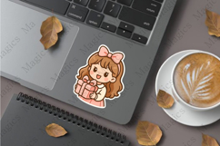 coquette girl holding a pastel pink gift box stickers Product Image 1