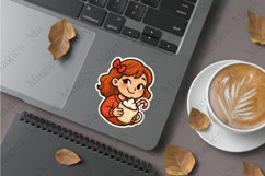 girl holding hot cocoa mug stickers sublimation design Product Image 1