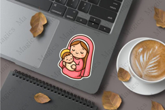 veil holding baby Jesus stickers sublimation design, sticker Product Image 1