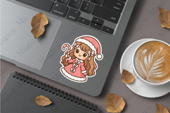 girl wearing pink Christmas dress stickers sublimation Product Image 1
