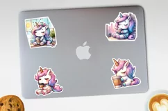 Unicorn and coffee time printable stickers. PNG, JPG Product Image 3